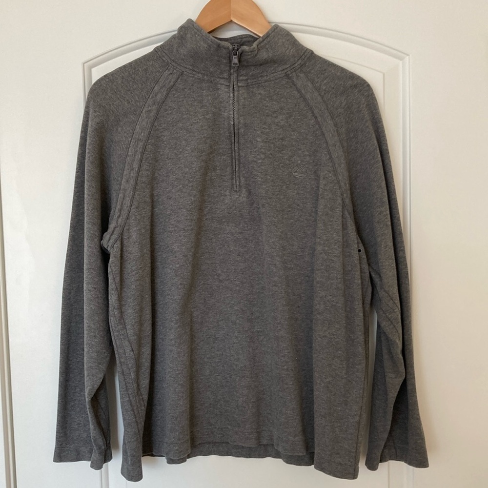 Timberland Men's 1/4 Zip Gray Pullover 100% Cotton Size Medium EUC